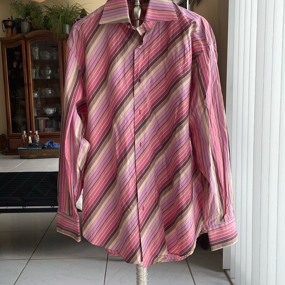 Steve Harvey Collection Long Sleeve 100% Cotton Button-Up Shirt Size 44 (17.5)